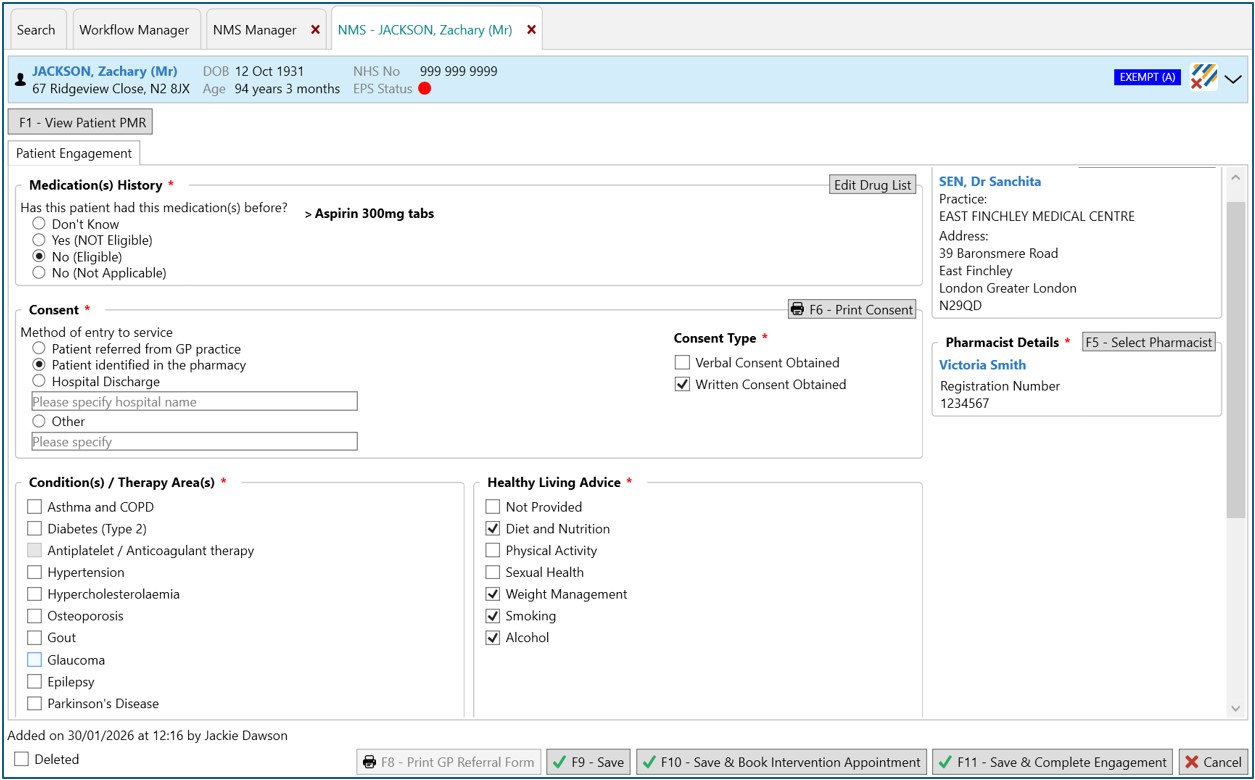 Patient Engagement tab