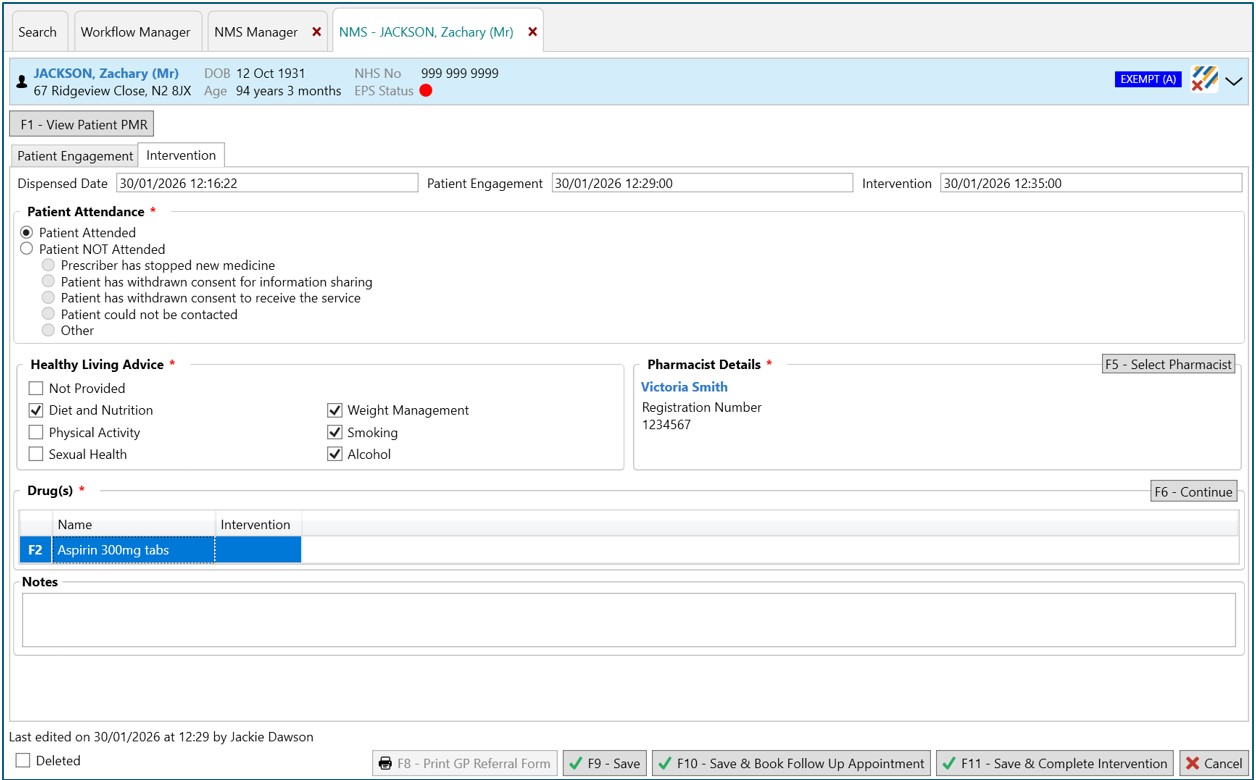 The Intervention tab