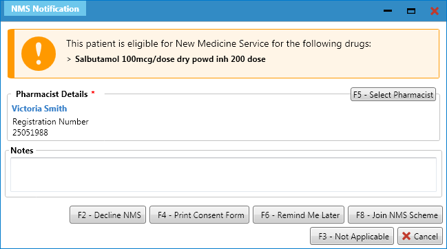 NMS Notification screen