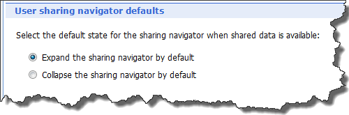 User sharing navigator defaults pane