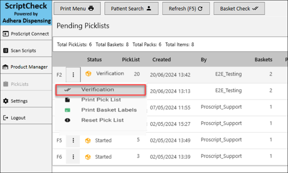 An image showing the Verification option within the ScriptCheck scanning app.