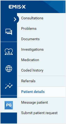 Accessing patient details from the EMIS-X menu