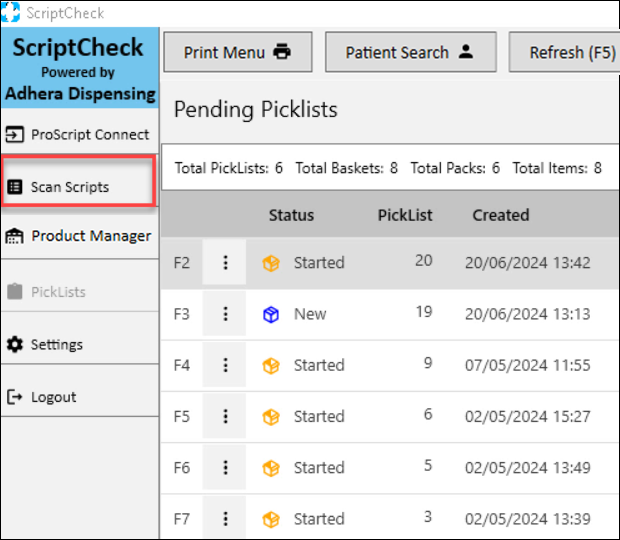 An image of the ScriptCheck scanning app, with the Scan Scripts button highligted (left-hand side menu).
