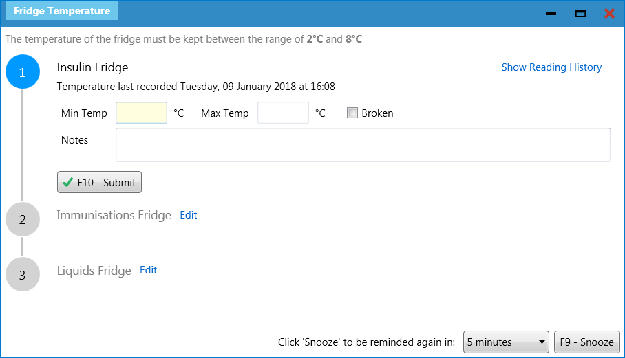 Fridge temperature screen